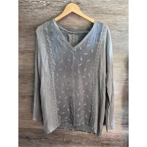 Johnny Was Womens Blouse Top Sz XS Grey Embroidered Paisley Tunic Boho Artsy